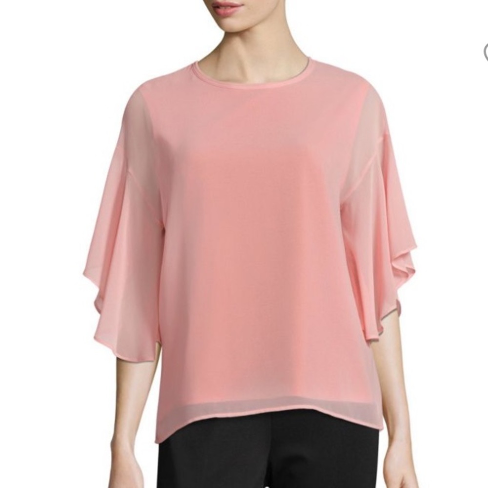 Donna Karan Small pink coral flowing ruffle sleeve top blouse